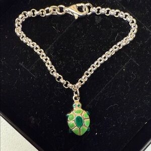 Elegant Sterling Silver Bracelet with Green Turtle Charm